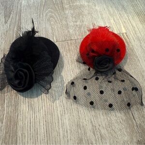 Set of 2 Feathered Hat Hair Clips- Vintage